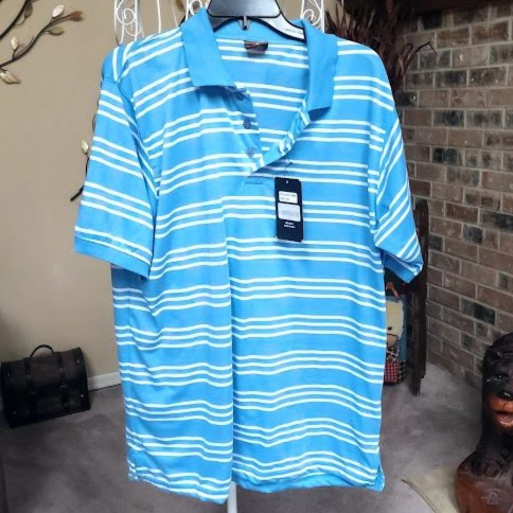 NWT Silver Point Mens XXL blue striped polo shirt